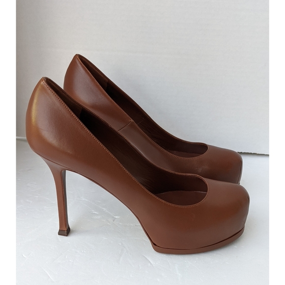 SAINT LAURENT Brown Leather Tribtoo Platform Heel Pump-37.5 - Picture 8 of 16